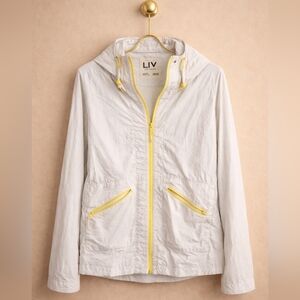 LIV Women's White Raincoat with Yellow Accents